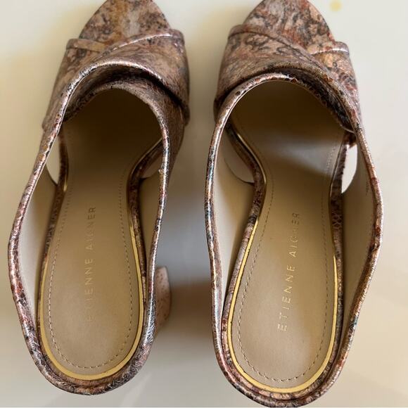Etienne Aigner Bronze Metallic Cork Block Heel Heeled Mule Sandal Womens 8.5 - Picture 4 of 10